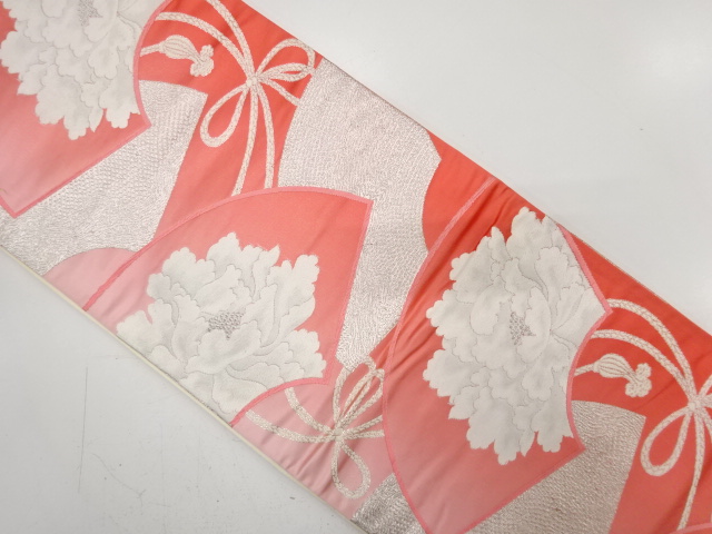 JAPANESE KIMONO / ANTIQUE FUKURO OBI / SILK / WOVEN PEONY